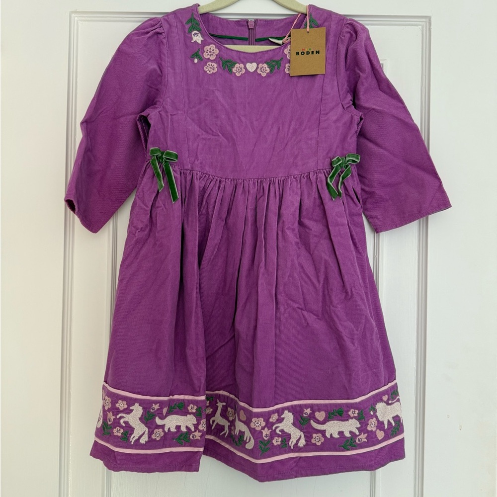 Boden Kids Dress in Purple with Green Details